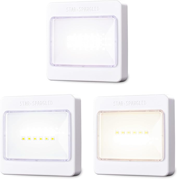STAR-SPANGLED 3.7" Dimmable Push Tap Lights, 3 Pack | Stick on LED Touch Lights, AA Battery Operated, 3 Color Modes, For Classroom Kitchen Cabinet Closet