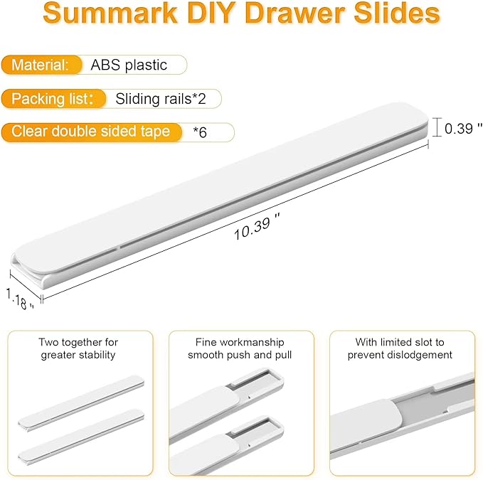 Summark 4 PCS Pull Out Rail for Baskets or Bins.Storage and Organization Accessories for Cabinet,Shelves.DIY Drawer Organizers Slides