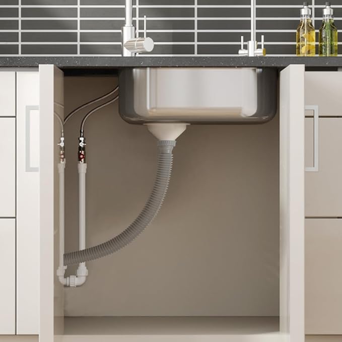 2-Pack Flexible Sink Drain Pipes with P-Trap - With Compatibility for Both 1 1/4" and 1 1/2" Sink Openings, Fit For Kitchen and Bathroom Sink, The Silicone Nut Leak-Proof