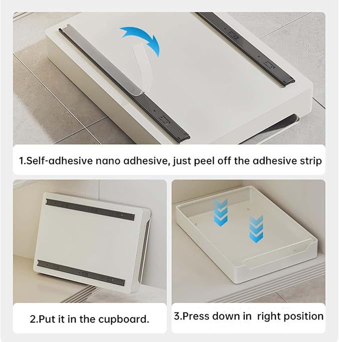 Pull-Out Kitchen Drawer Telescopic Slide-Out Drawer for Cabinets 25cm x 43cm x 7cm No Drilling Required Extendable and Ideal for Kitchen Storage Solutions