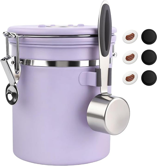 ShanSon Coffee Canister Airtight, Stainless Steel Bean Storage Container with Date Tracker & Scoop, Grounds Sugar Flour Tea Cereal Fits Kitchen Pantry, Ideal Gift for Coffee Lovers,16oz, Purple