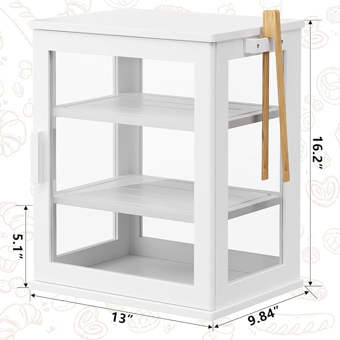 WOWLIVE Bread Box for Kitchen Countertop, Large 3 Layers Bread Storage Container for Homemade Bread with Window, Farmhouse Breadbox Organizer for Kitchen, Cabinet, Pantry (White, Meduim)