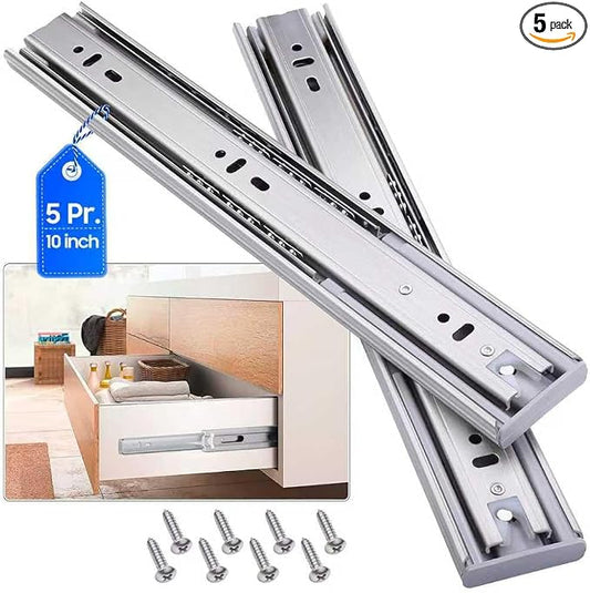 Soft Close Stainless Steel Drawer Slides 5 Pairs Full Extension 10 12 14 16 18 20 22 24 inch Side Mount Dresser Cabinet Replacement Ball Bearing Rails Runner 100LB (Stainless soft close 10Inch)