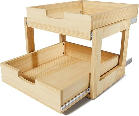 Pull Out Cabinet Organizer, 17''W×21''D Sliding Drawers for Cabinets, 2 Tier Soft Close Slide Out Wooden Pull out Drawers, Base Cabinet Organization for Kitchen, Pantry, Bathroom