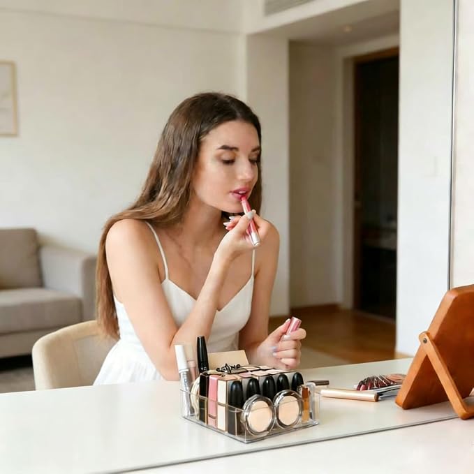 WECHENG Clear Acrylic Makeup Organizer for Eyeshadow Makeup Palette Organizer, 7 Slots Cosmetic Organizer for Vanity Countertop & Drawer, Fits Palettes Blushes Lipstick or Other Small Items