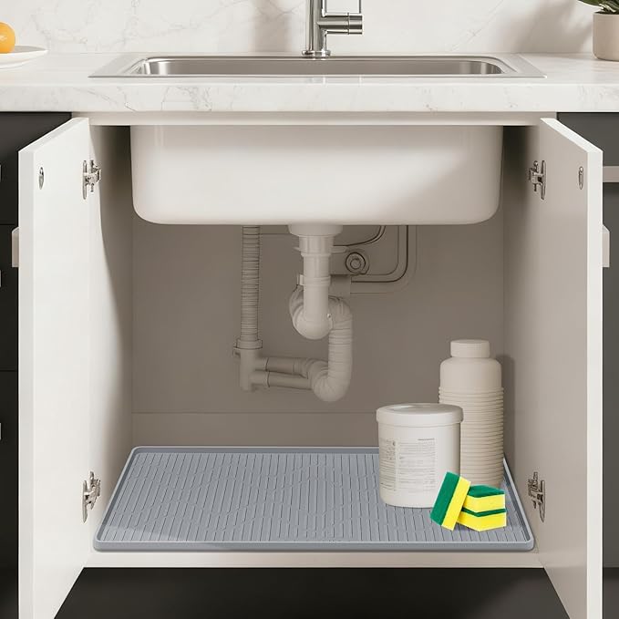 36" x 24" Under Sink Mat for Kitchen Lanstics Under Sink Organizer Waterproof Raised Edge Silicone Mat Sink Protector Silicone Organizers Tray for Kitchen Bathroom