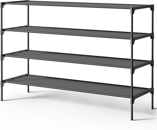 Kitsure Shoe Rack - Non-Woven Shoe Rack Shelf, Shoe Organizer for Closet, Entryway, Garage & Corridor, Stackable Shoe Shelves, 36.2" Wide - 4 Tier, Black