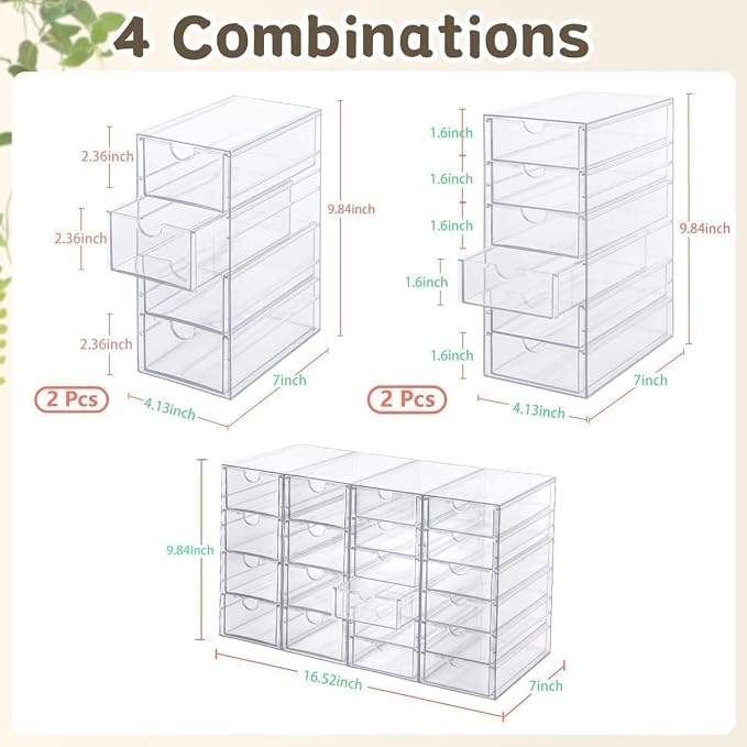 VZKAH Acrylic Organizer with Drawers | 20 Drawers 4 Sets | Desk Organizer and Storage, Clear Makeup Organization, For Office/Art Supply/Craft Storage and Organization