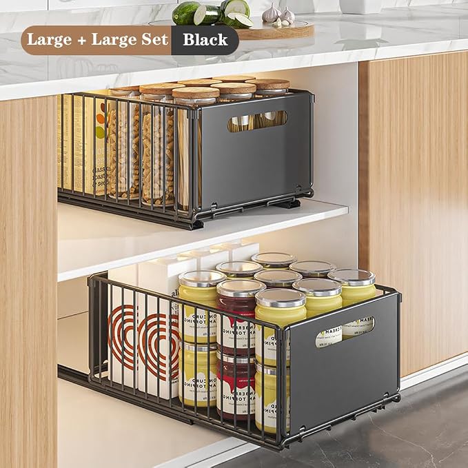 Pull Out Cabinet Organizer Fixed, Pull Out Drawers for Cabinets in Kitchen, Pantry or Bathroom, No Drill Roll Out Shelves Adhesive