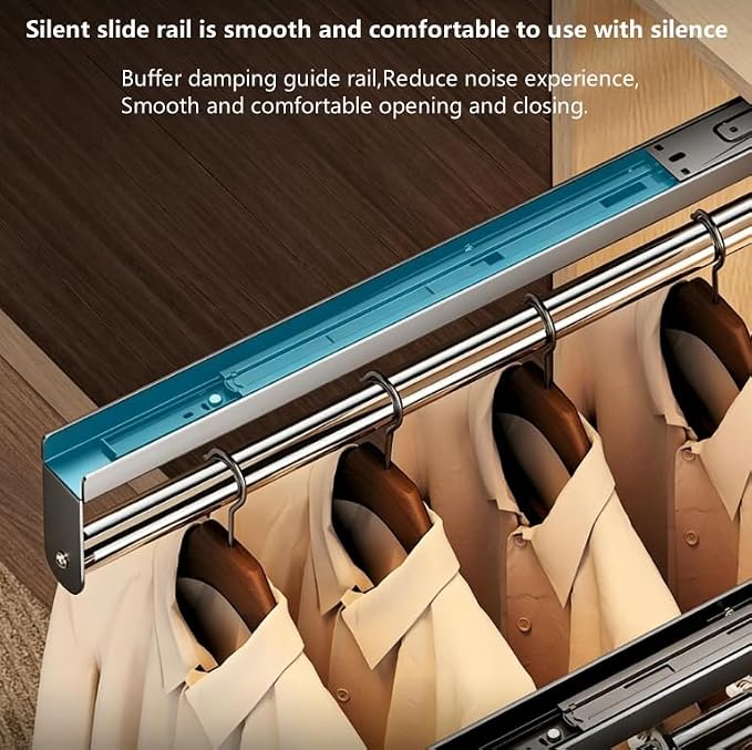Pull Out Closet Rod, No Drill Pull Out Trouser Hanger, Telescopic Sliding Track Wardrobe Clothing Rail Closet Organizer Rack Pants and Coat Size 17.7x1.49x3 Inch
