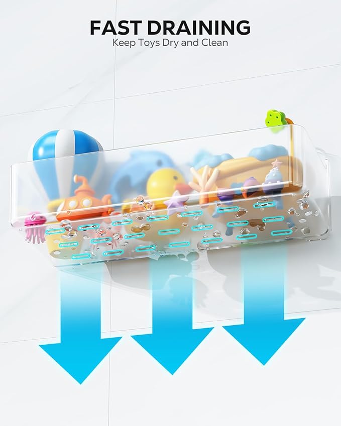 Nieifi Bath Toy Storage, Large Capacity Bath Toy Organizer, Adhesive Shower Caddy for Baby Bathroom Bathtub, Clear (2 Large)