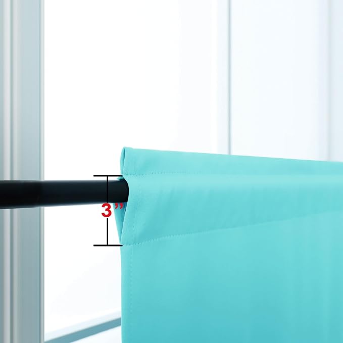 KOUFALL Turquoise Short Curtains - 24 Inch Length, Set of 2 Panels, Blackout Room Darkening, Rod Pocket, Cafe Tier Curtains for Small Bathroom Windows, 34x24 Inches Long