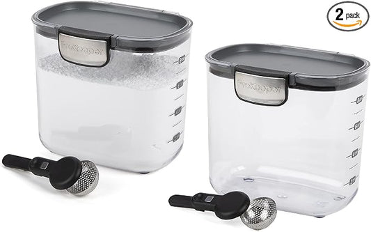 Progressive International ProKeeper+ Clear Plastic Airtight Food Baker's Kitchen Storage Organization Container Canister Set with Magnetic Accessories, 2- Piece Set (Powdered Sugar 1.4-Quart)