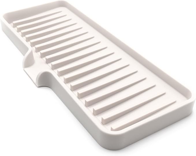 Silicone Soap Dish Tray and Sponge Holder with Drain Chute, Rectangular, Kitchen and Bathroom Sink Organizer (Vanilla Cream, 12"x4")