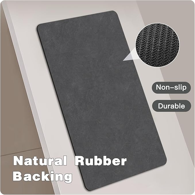 TYUU Bath Mat, Bathroom Rugs Non Slip Washable Thin Absorbent Quick Dry Bath Mat Fits Under Door Bathroom Floor Mat Perfect for Bath, Shower, or Sink 24"x60" Dark Grey