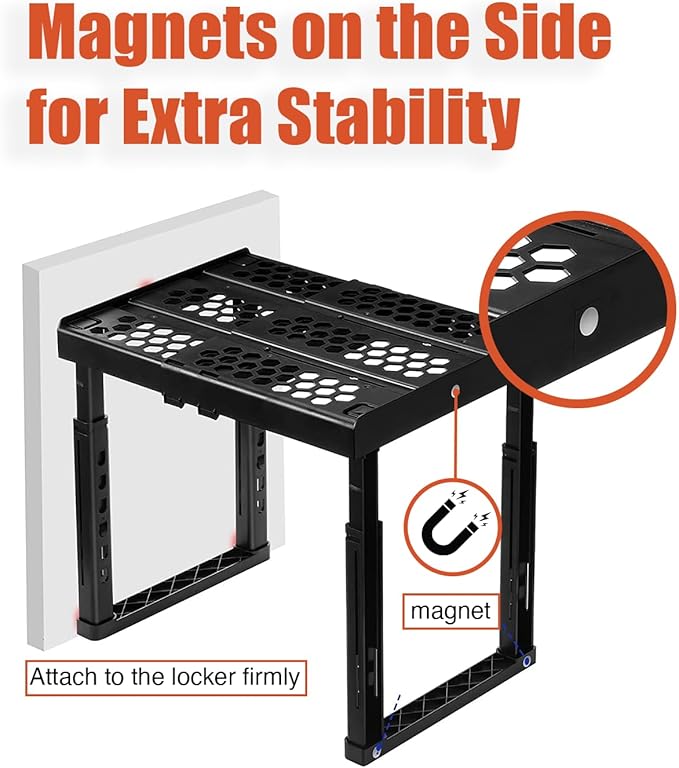 Piffny Locker Organizer Shelf， Adjustable Width and Height, Stackable, Ideal Locker Shelf for School, Office, Gym Lockers, or Even Kitchen Cabinets & Under Sink Organization(White 2 Pack)