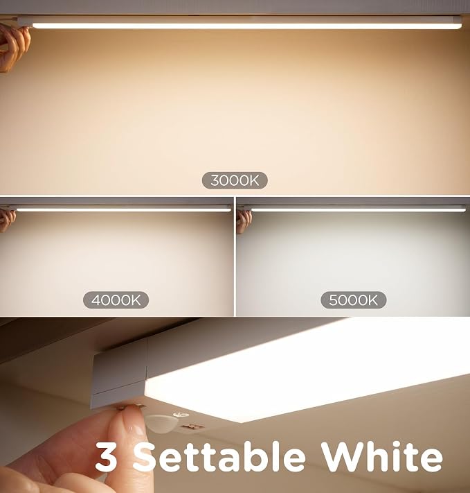 Under Cabinet Lighting Plug in 12in AC120V with Motion Sensor 3000K/4000K/5000K, Super Bright, Linkable Under Counter Light for Kitchen, Shelf, Sink, Closet, Aluminum White 3Pack