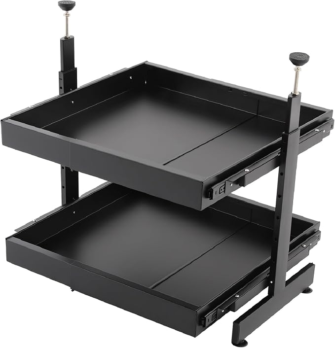 2-Tier Pull Out Cabinet Organizer, Pull out Drawers for Cabinets, No Drill Adjustable Roll Out Shelves Sliding Cabinet for Kitchen,Bathroom,Pantry,Under Sink Storage (Black)