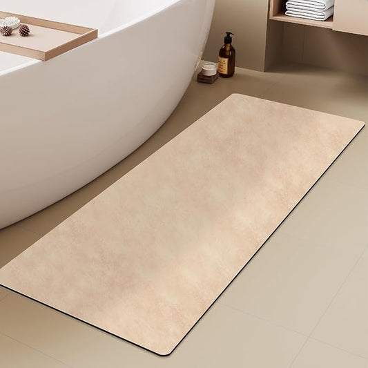 TYUU Bathroom Mat Quick Dry, Bathroom Rugs Non Slip Washable Thin Absorbent Bath Mat Fits Under Door Bathroom Floor Mat Perfect for Bath, Shower, or Sink 24"x60" Beige