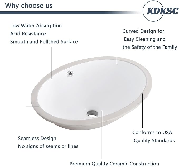 Undermount Bathroom Sink 20.5"x15.4" Oval Undermount Sink White Ceramic Bathroom Sinks Under Counter Basin with Overflow