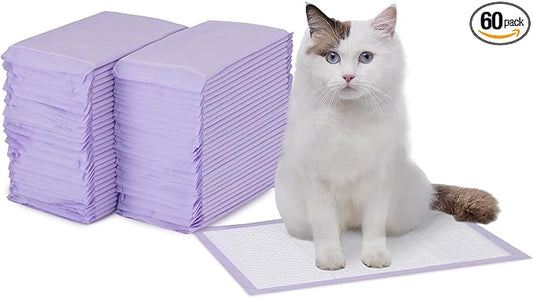 Amazon Basics Cat Pad Refills for Litter Box, Fresh Scent, White/Purple, Pack of 60