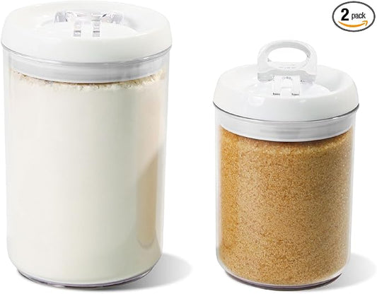 Felli Flip Tite Storage Container with Lid 6" ROUND Airtight Ring Lock Top, Plastic Canister Jar for Flour Sugar Rice Protein Powder Coffee Cracker Kitchen Pantry Organizer (6" Round Nest-M 2pk)