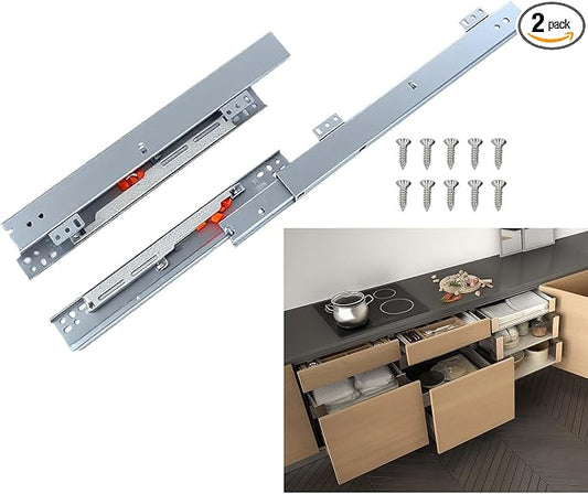 1 Pair 16" Undermount Drawer Slides, Soft Close Bottom Mount Pull Out Shelf Slider Full Extension Invisible Base Mount Drawer Slies for Cabinet Tray Kitchen Pantry Drawer