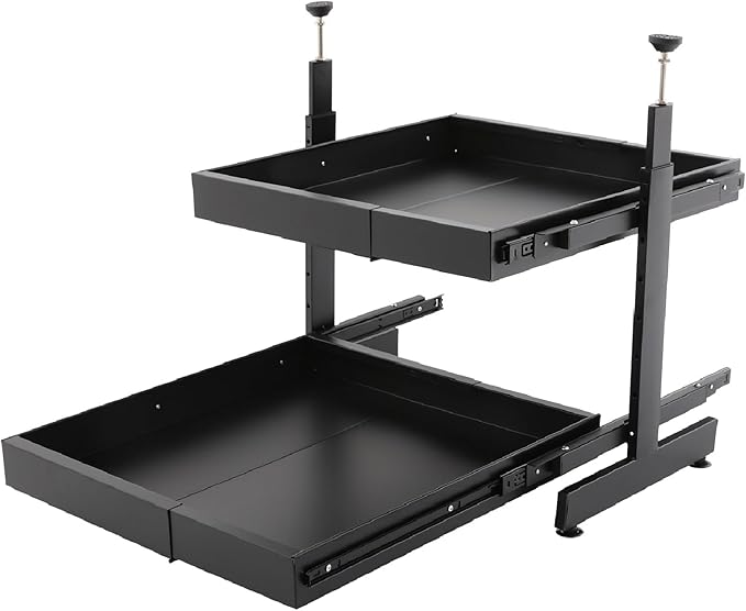 2-Tier Pull Out Cabinet Organizer, Pull out Drawers for Cabinets, No Drill Adjustable Roll Out Shelves Sliding Cabinet for Kitchen,Bathroom,Pantry,Under Sink Storage (Black)
