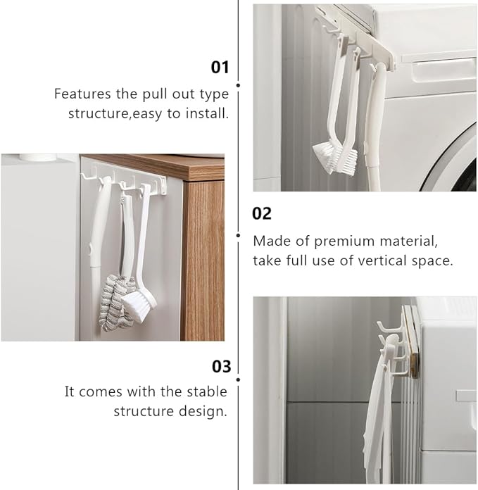 BESPORTBLE 2Pcs Pull-Out Type Plastic Door Behind Hooks, No-Drill Storage Hangers for Kitchen Cabinet, Bathroom, Bedroom Organization