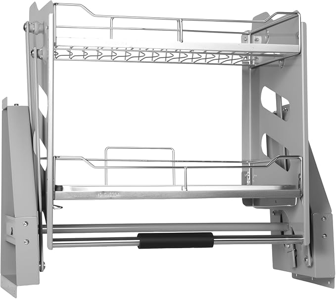 2-Tier Pull-down Storage Lift Cabinet Wall Cupboard Lifting Basket 304 Stainless Steel 22-34 Inch Width for Snacks Bowls Plate (600)