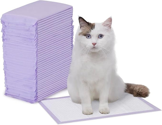 Amazon Basics Cat Litter Pee Pads, Super Absorbent, Odor Control with Lemon Scent, Disposable, Universal Fit for Multi Cat Litter Box, Purple and White, 40-Pack