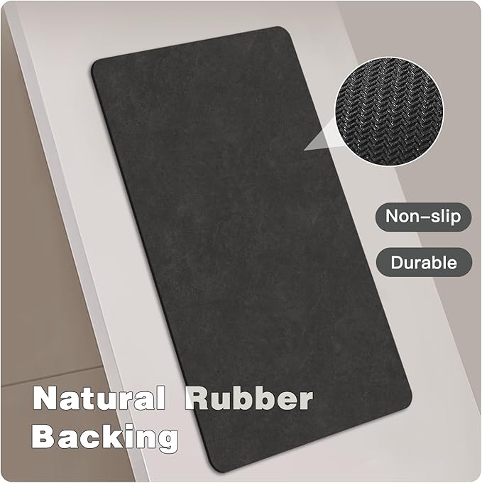 TYUU Black Bath Mat, Bathroom Rugs Non Slip Washable Thin Absorbent Quick Dry Bath Mat Fits Under Door Bathroom Floor Mat Perfect for Bath, Shower, or Sink 24"x36" Black