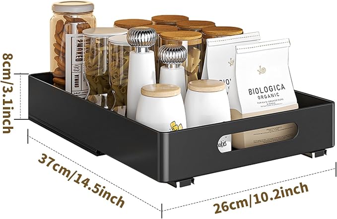 Pull Out Cabinet Organizer, Heavy Duty Slide Out Drawer, No Drill Pull Out Drawers, Sliding Pull-Out Pantry Shelves for for Cabinets, Roll Out Shelf Storage for Kitchen Bathroom Black