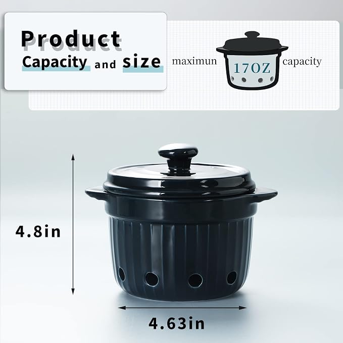 Garlic Keeper with Lid, Ceramic Garlic Saver Container for Countertop, Kitchen Decor (Navy)