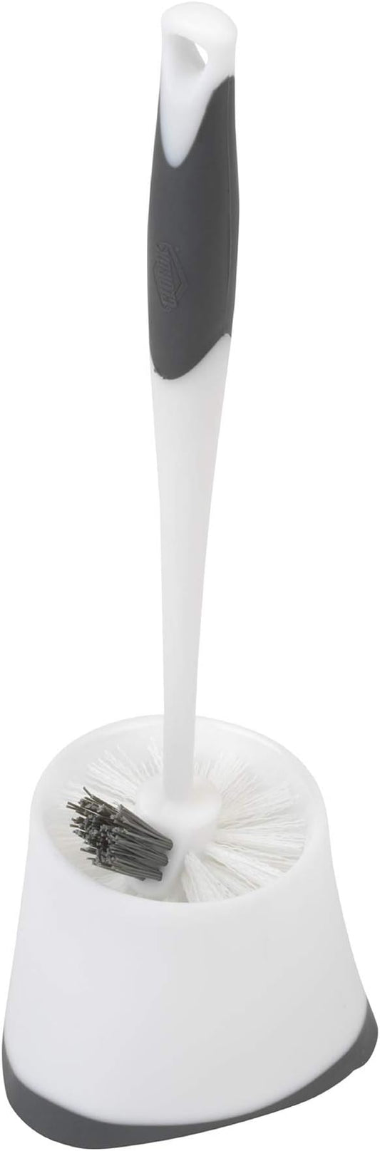 Clorox Corner Toilet Bowl Brush with Under Rim Scrubber, Includes Corner Storage Caddy, White