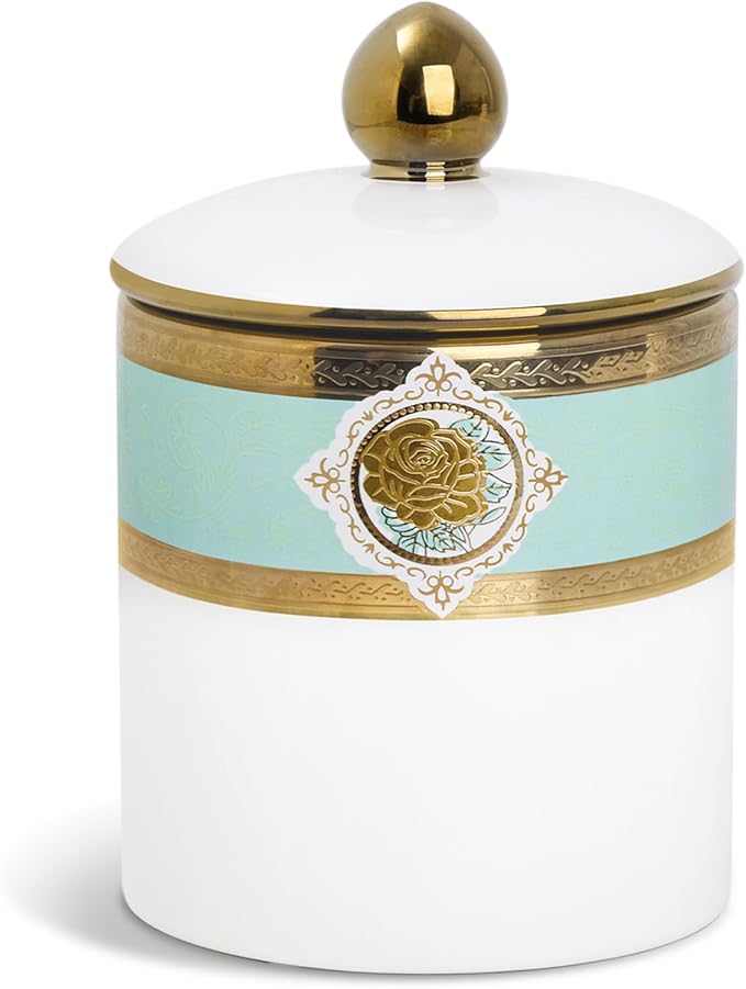 fanquare Small Porcelain Canister, Luxury Gold and Green Printing Decorative Jar, Normal Size Ceramic Container for Sugar, Tea, Coffee, Countertop