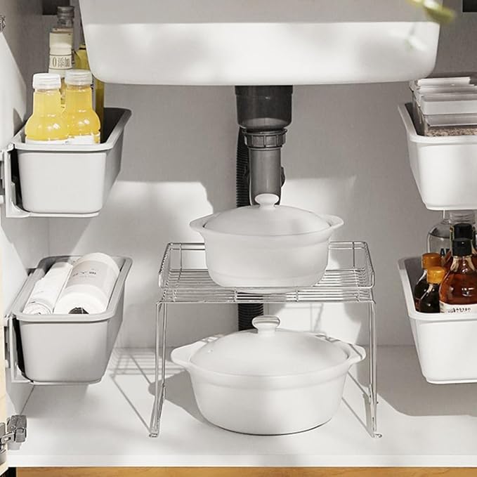 Shelf Pull out Drawer Storage Organizer for Kitchen Cabinets Gray Wall-mounted No-drill Storage Box Sliding Drawer Space-saving Kitchen Pantry and Sink