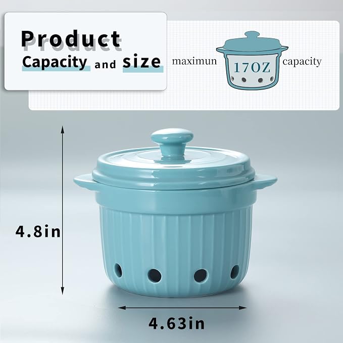 Garlic Keeper with Lid, Ceramic Garlic Saver Container for Countertop, Kitchen Decor (Turquoise)