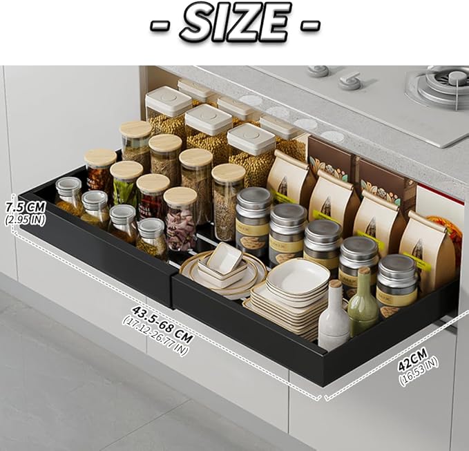 Pull Out Cabinet Organizer Fixed, Pull Out Drawers for Cabinets, No Drill Roll Out Shelves Adhesive, Sliding Under Sink Storage Organization for Kitchen