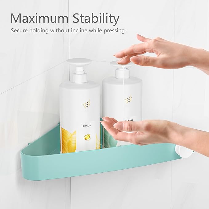 Sotfamily Plastic Shower Caddy Corner (for 90° Only), 4 Pack Adhesive Corner Shower Shelves for Bathroom Organizers and Storage, Turquoise