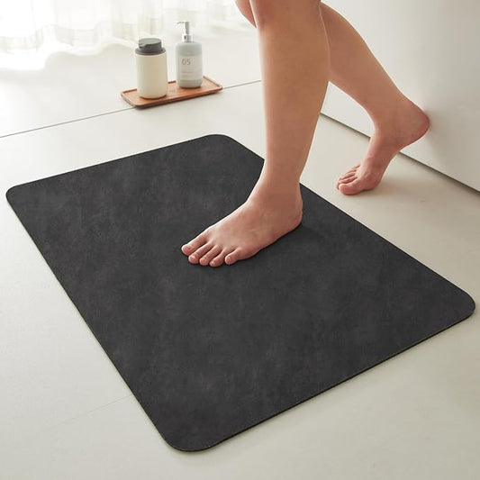 TYUU Black Bath Mat, Bathroom Rugs Non Slip Washable Thin Absorbent Quick Dry Bath Mat Fits Under Door Bathroom Floor Mat Perfect for Bath, Shower, or Sink 16"x24" Black