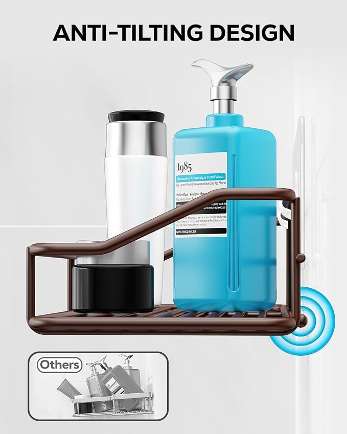 Nieifi Shower Caddy Shelf Storage Rack Adhesive Without Drilling Stainless Steel with Hooks for Washroom, Lavatory, Restroom, Toilet, Bathroom, Kitchen - 2 Pack Bronze
