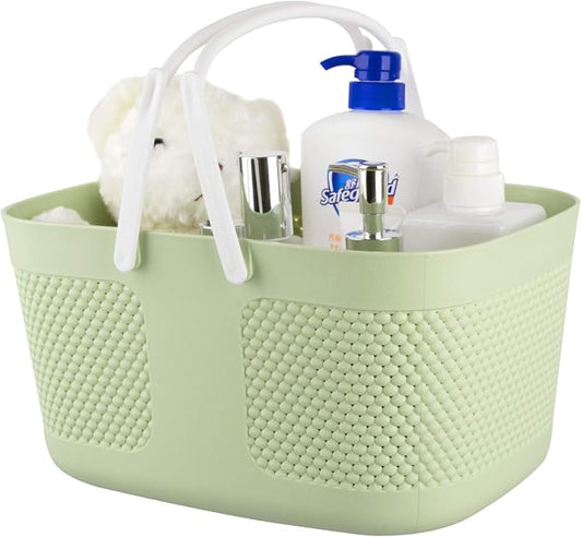 Shower Caddy Basket, Portable Large Capacity Thickened Plastic Organizer Storage Tote with Handles Drainage Toiletry Bag Bin for Bathroom, College Dorm Room Essentials, Kitchen, Camp, Gym, Green