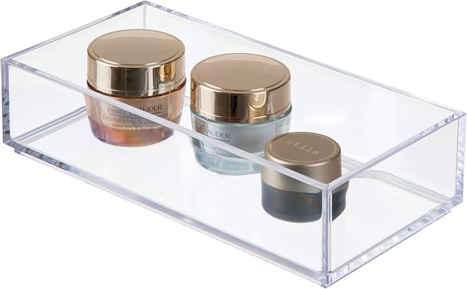 IDesign Decorative Countertop Vanity Tray Organizer for Bathroom, Bedroom, Closet, Entryway, The Clarity Collection – 4” x 8” x 2”, Clear, Small