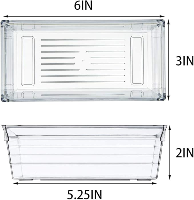 Clear Plastic Drawer Organizer Tray for Vanity Cabinet (6"×3"×2" Set of 8) Storage Tray for Makeup, Kitchen Jewelries and Gadgets