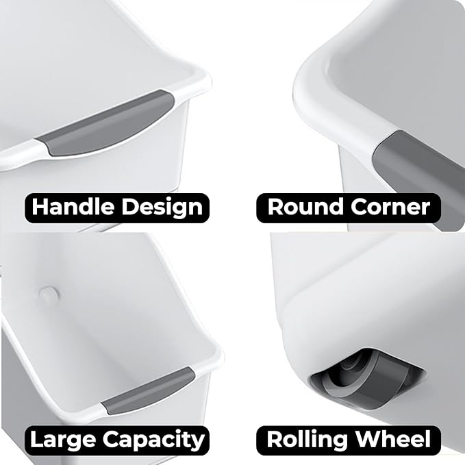 2 Pack Tall Under Sink Organizer with Wheels, Roll Out Plastic Organizer Bins with Handle for Kitchen, Bathroom and Pantry, Multi-purpose Freezer Organization, Kitchen Organizers and Storage