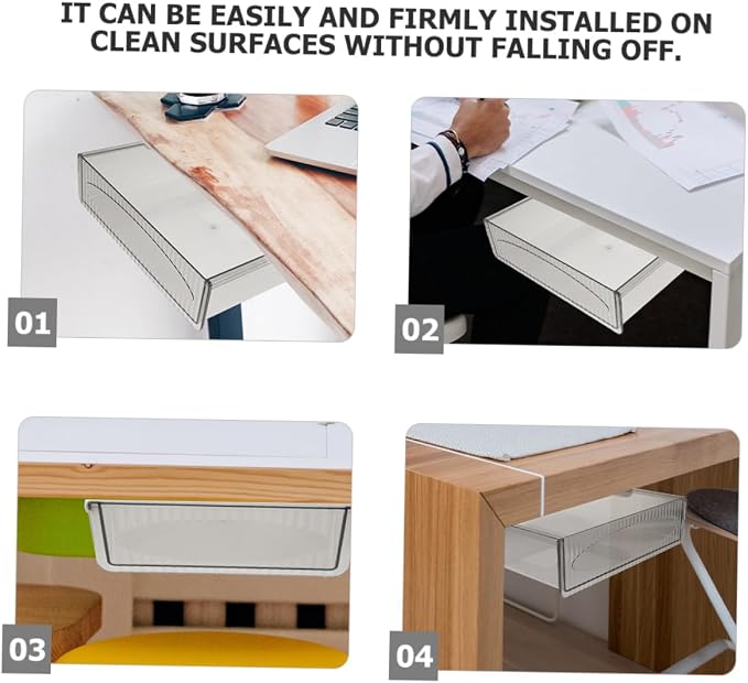 Uonlytech Desk Drawer Organizer Adhesive Storage Box for Stationery Tools More Practical Desk Attachment for Easy Access and Space Saving No Tools Required