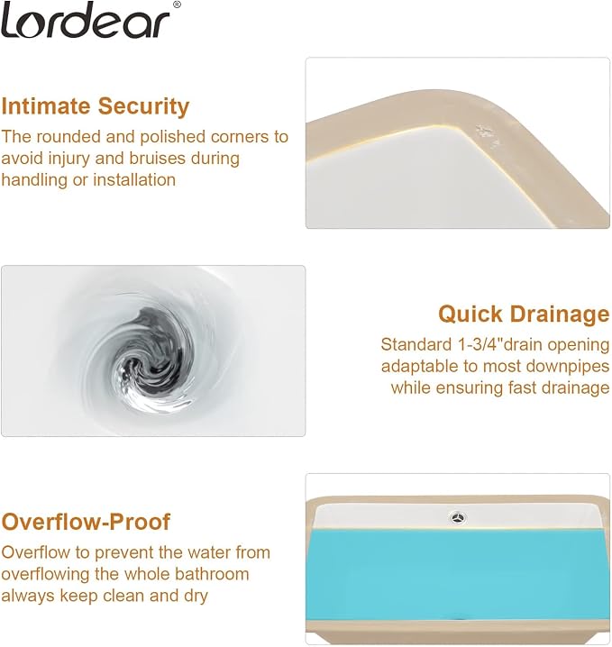 Lordear Undermount Bathroom Sink 20x15 Inch Bathroom Vanity Sink Undermount Rectangle White Porcelain Ceramic Bathroom Under Counter Lavatory Vanity Sink Basin with Overflow
