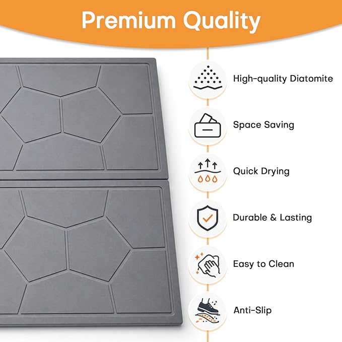 Stone Under Sink Mat,Quick Drying Diatomite Stone Kitchen Cabinet Protector Suitable for 34" x 22", Spliceable Design Super Absorbent Non-Slip Shelf Liner Pad for Bathroom Organizer and Storage