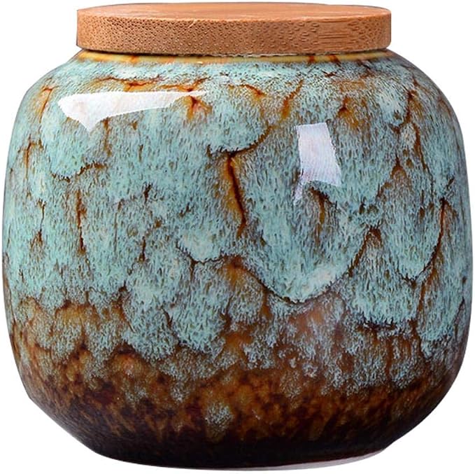 Ceramic Storage Jars, Exquisite Glaze Food Canisters for Kitchen Spice Storage,Tea Caddy Storage,Coffee Jar,Condiment Jar with Seald Lid (Light blue)